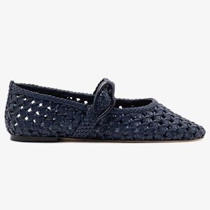 Larroudé Verona Macramé Mary Jane Flats – Navy | Brand New NIB
